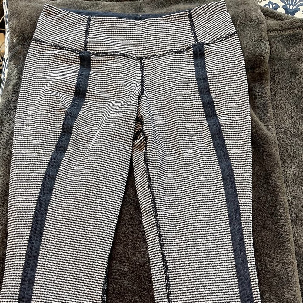 Lululemon Blue and White Striped Leggings Size 6
